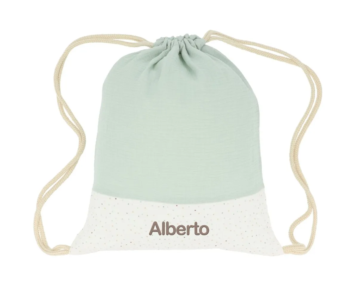 Mochilas Saco Infantiles^Cristina de Jos'h Mochila Saco Rainbow Dots Verde Personalizable