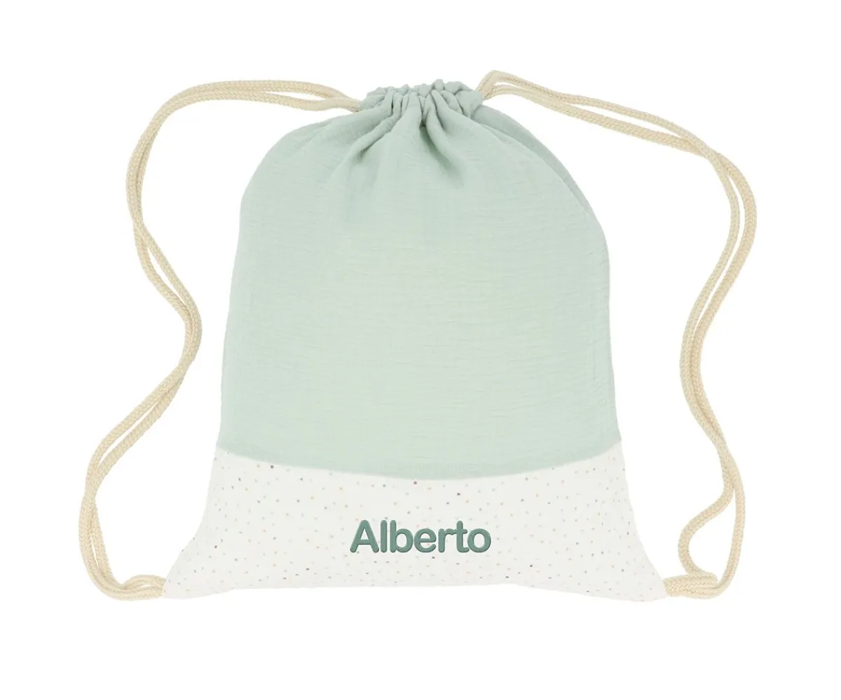 Mochilas Saco Infantiles^Cristina de Jos'h Mochila Saco Rainbow Dots Verde Personalizable