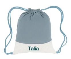 Mochilas Saco Infantiles^Cristina de Jos'h Mochila Saco Rainbow Dots Azul Personalizable