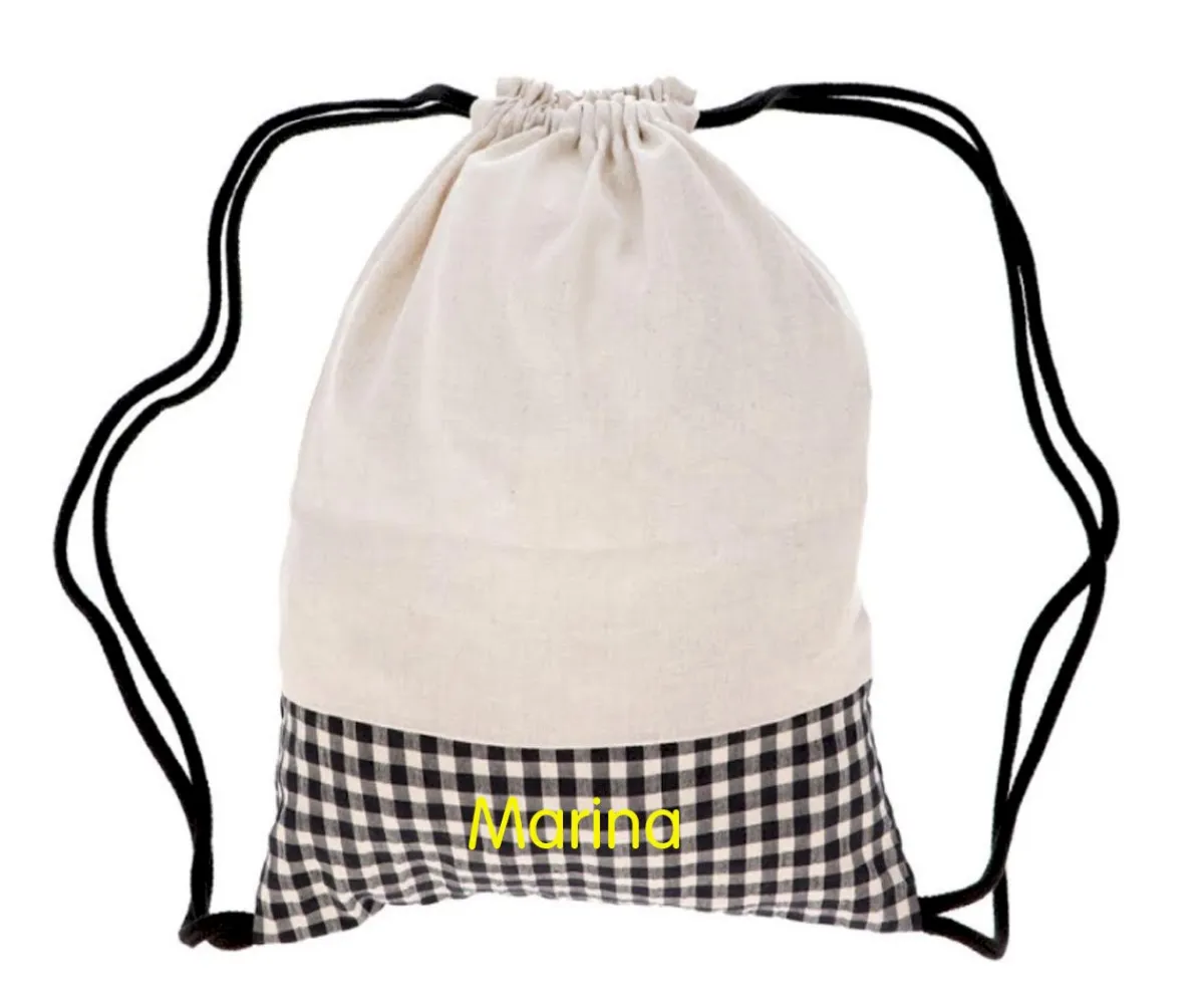 Mochilas Saco Infantiles^Cristina de Jos'h Mochila Saco Vichy Negro Personalizable