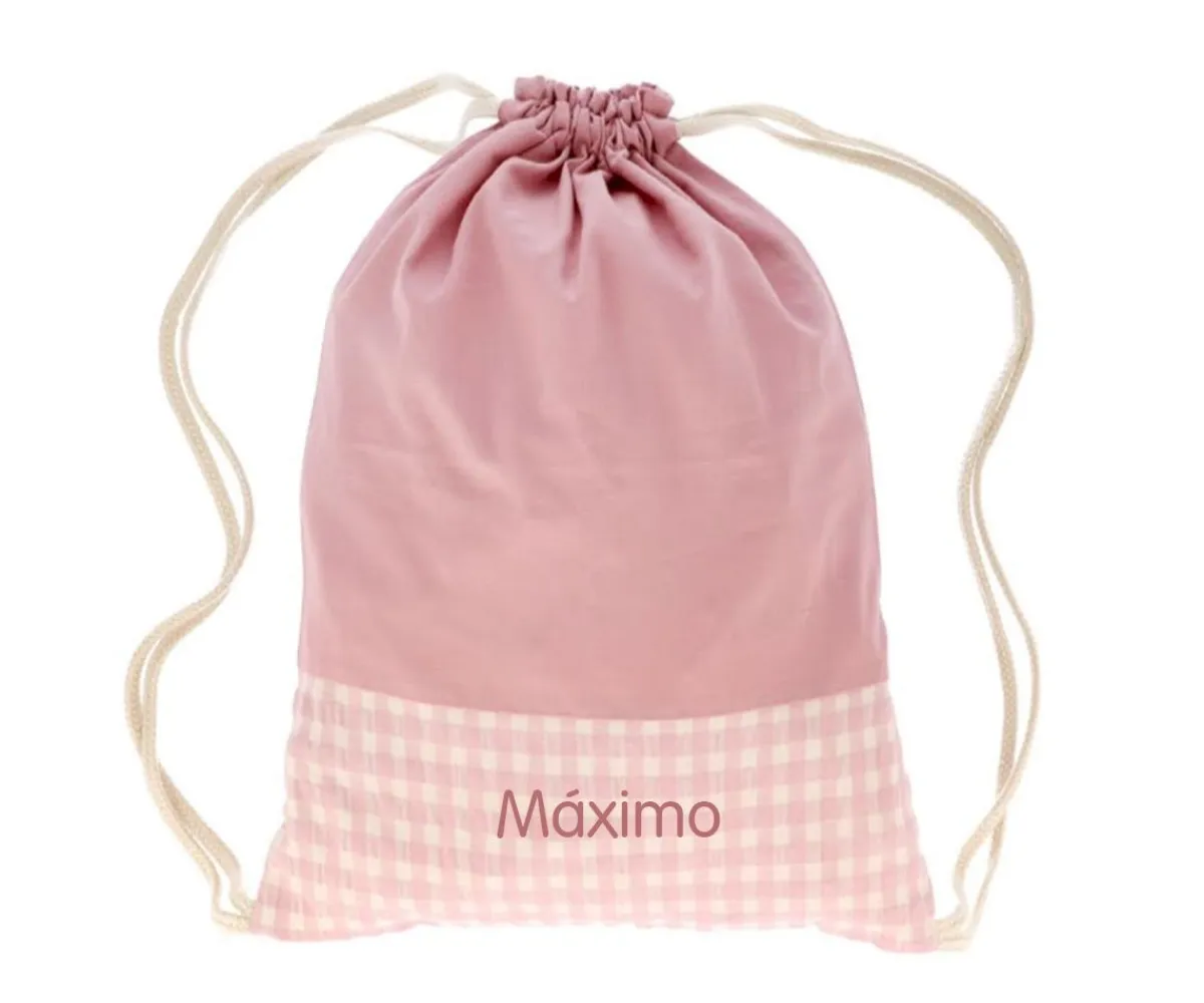 Mochilas Saco Infantiles^Cristina de Jos'h Mochila Saco Vichy Rosa Personalizable