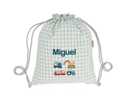Colecciones Vuelta Al Cole^Tutete Textil Mochila Saco Vichy Trucks Personalizable
