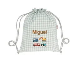 Colecciones Vuelta Al Cole^Tutete Textil Mochila Saco Vichy Trucks Personalizable