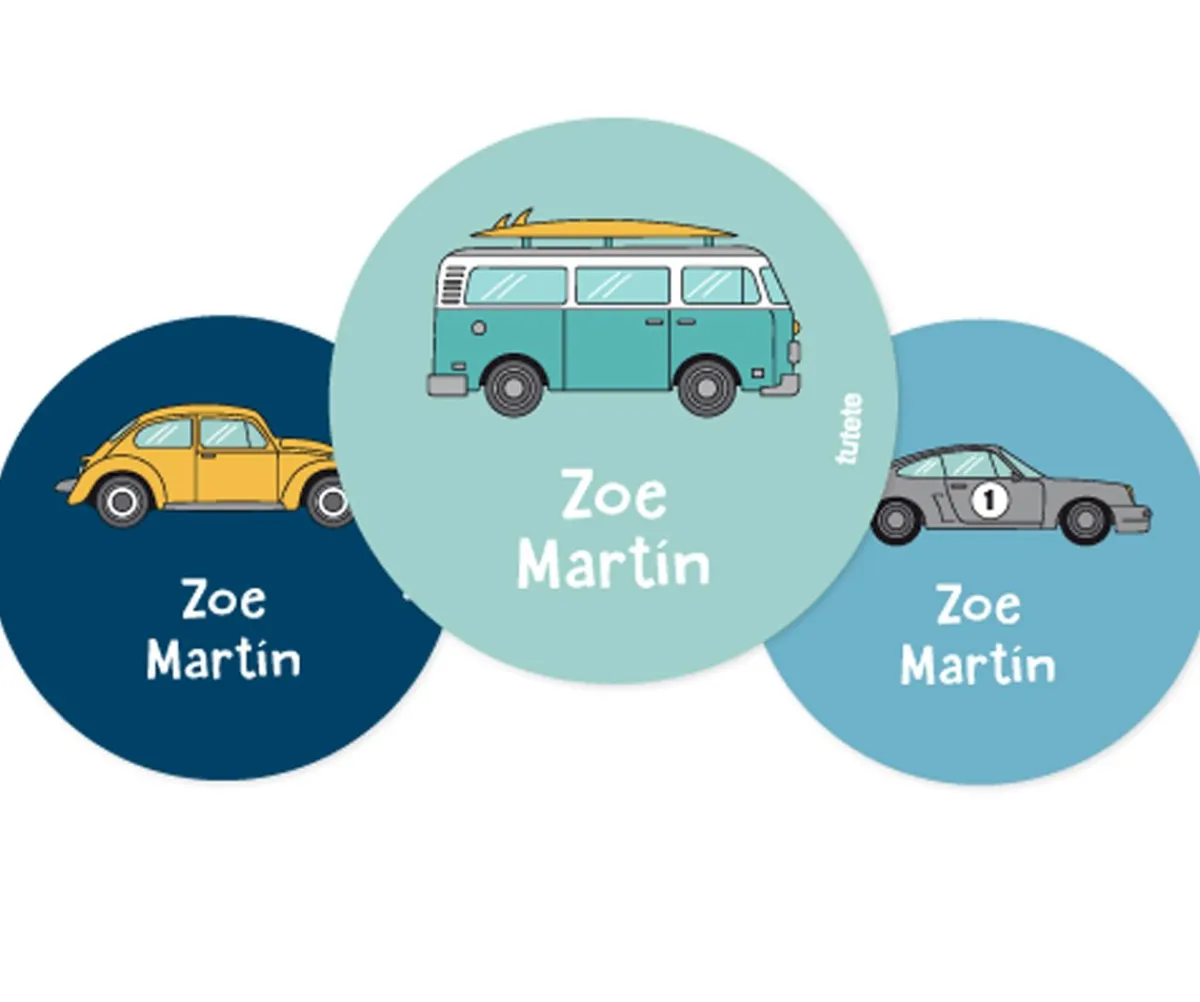 Colecciones Vuelta Al Cole^Tutete Pack 3 chapas Personalizadas Coches