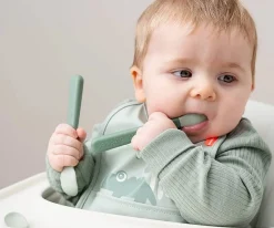 Cubiertos Infantiles^Done by Deer Pack 3 Cucharas para Bebé Fácil Agarre Foodie Green