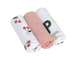 Muselinas Bebé^Lassig Pack 3 Muselinas Happy Fruits Cherry 80 cm