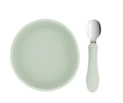 Vajilla Infantil^Tutete Pack Baby Meal Babero Silicona Bugs + Bol Silicona y Cuchara Acero Sage