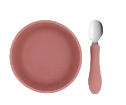 Vajilla Infantil^Tutete Pack Baby Meal Babero Silicona Wild Fairies + Bol Silicona y Cuchara Acero Brick Blush