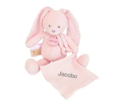 Peluche Conejo con Mini Doudou Rosa Claro Personalizable Niños Juguetes Para Niños De Un Año|Juguetes Para Recién Nacidos