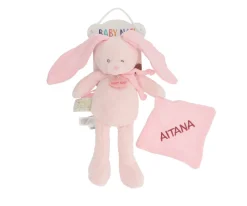 Peluche Conejo con Mini Doudou Rosa Claro Personalizable Niños Juguetes Para Niños De Un Año|Juguetes Para Recién Nacidos