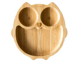 Vajilla Infantil^Ecorascals Plato Bambú con Ventosa Búho Rosa