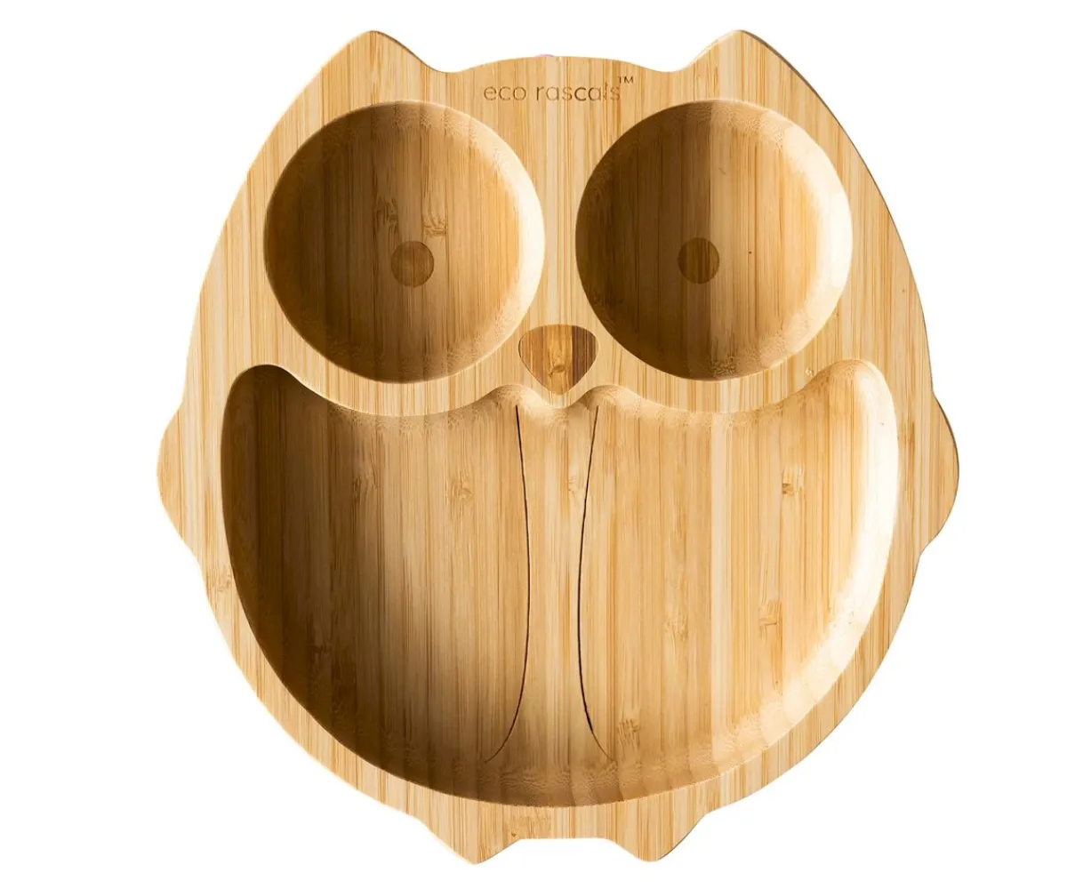 Vajilla Infantil^Ecorascals Plato Bambú con Ventosa Búho Rosa