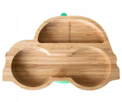 Vajilla Infantil^Ecorascals Plato Bambú con Ventosa Coche Azul