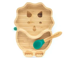 Vajilla Infantil^Ecorascals Plato Bambú con Ventosa Dino Verde
