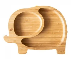 Vajilla Infantil^Ecorascals Plato Bambú con Ventosa Elefante Azul