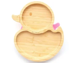 Vajilla Infantil^Ecorascals Plato Bambú con Ventosa Pato Verde