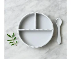 Vajilla Infantil^Jack o Juno Plato con Compartimentos + Cuchara Bubble Glacier Grey