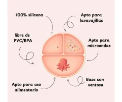 Outlet Plato de Silicona con Compartimentos Pulpo Vajilla Infantil|Baby Led Weaning