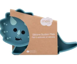 Vajilla Infantil^Melii Plato de Silicona con Ventosa Dinosaurio Azul
