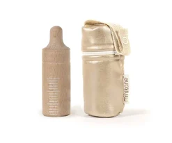 Accesorios Para Muñecas^Minikane Porta Biberones Polipiel Bronce y Biberón de Madera
