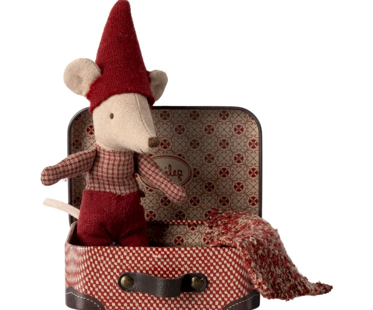 Casa De Muñecas De Madera^Maileg Ratón Navideño Bebé en Maleta