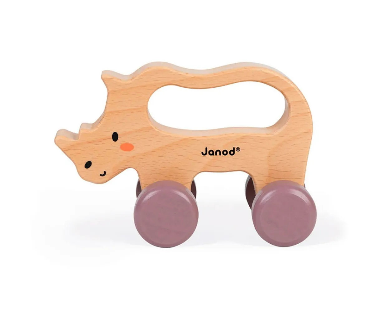 Juguetes Para Niños De Un Año^Janod Rinoceronte de Arrastre de Madera