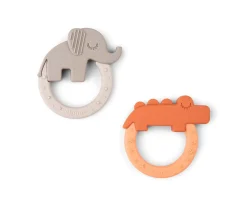 Best Set de 2 Mordedores Silicona Amigos Deer Papaya/Sand Niños Juguetes Para Recién Nacidos|Mordedores