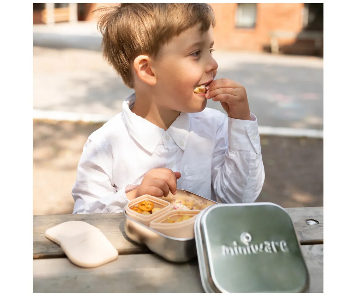 Fiambreras Infantiles^Miniware Set de Caja Bento y 2 Silipods de silicona Acero Peach