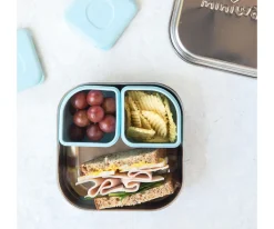 Fiambreras Infantiles^Miniware Set de Caja Bento y 2 Silipods de Silicona Acero Aqua