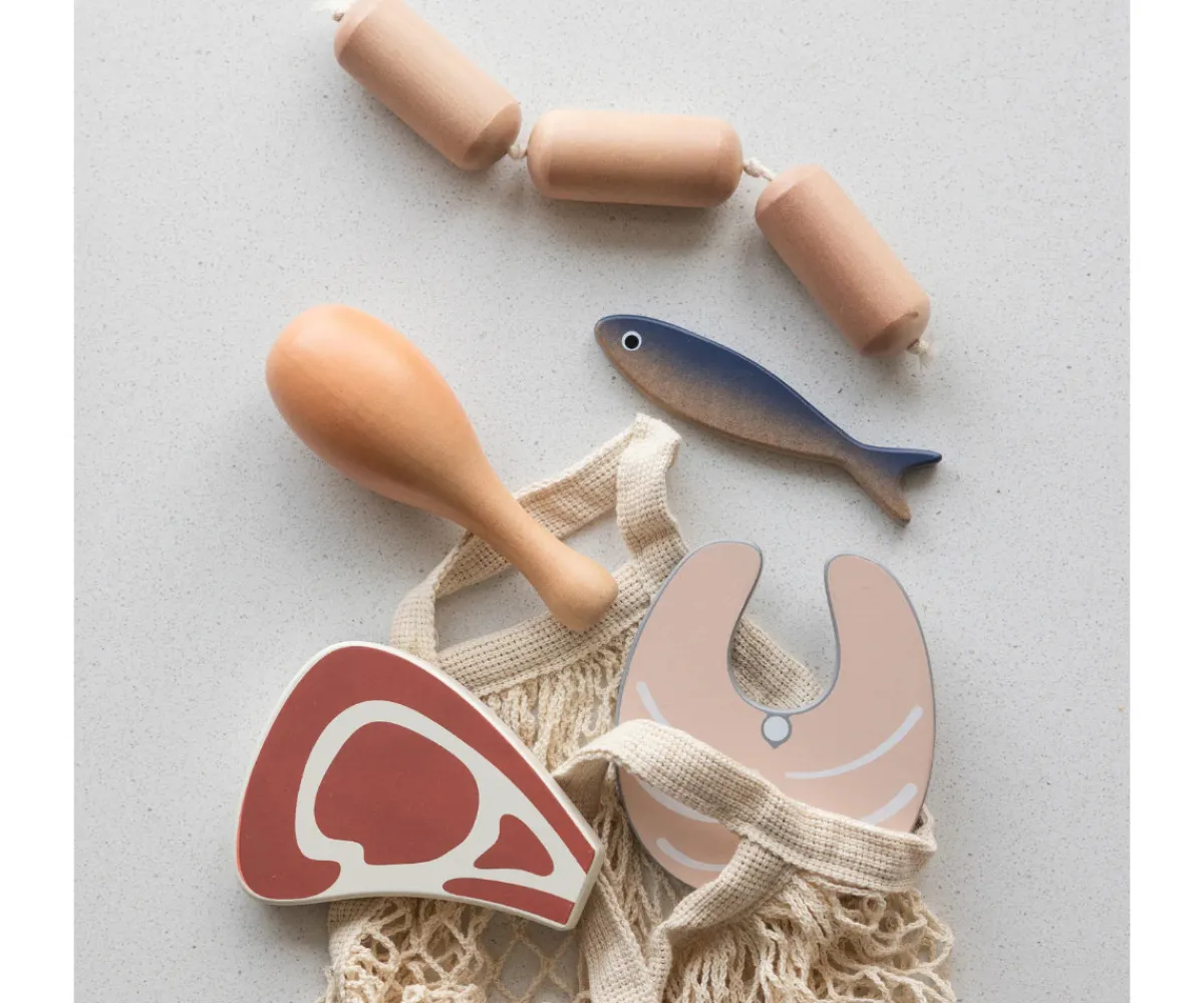 Set de Comestibles de Madera Pescado y Carne Niños Cocinitas De Juguete|Juguetes Para Niños De Un Año