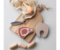 Set de Comestibles de Madera Pescado y Carne Niños Cocinitas De Juguete|Juguetes Para Niños De Un Año