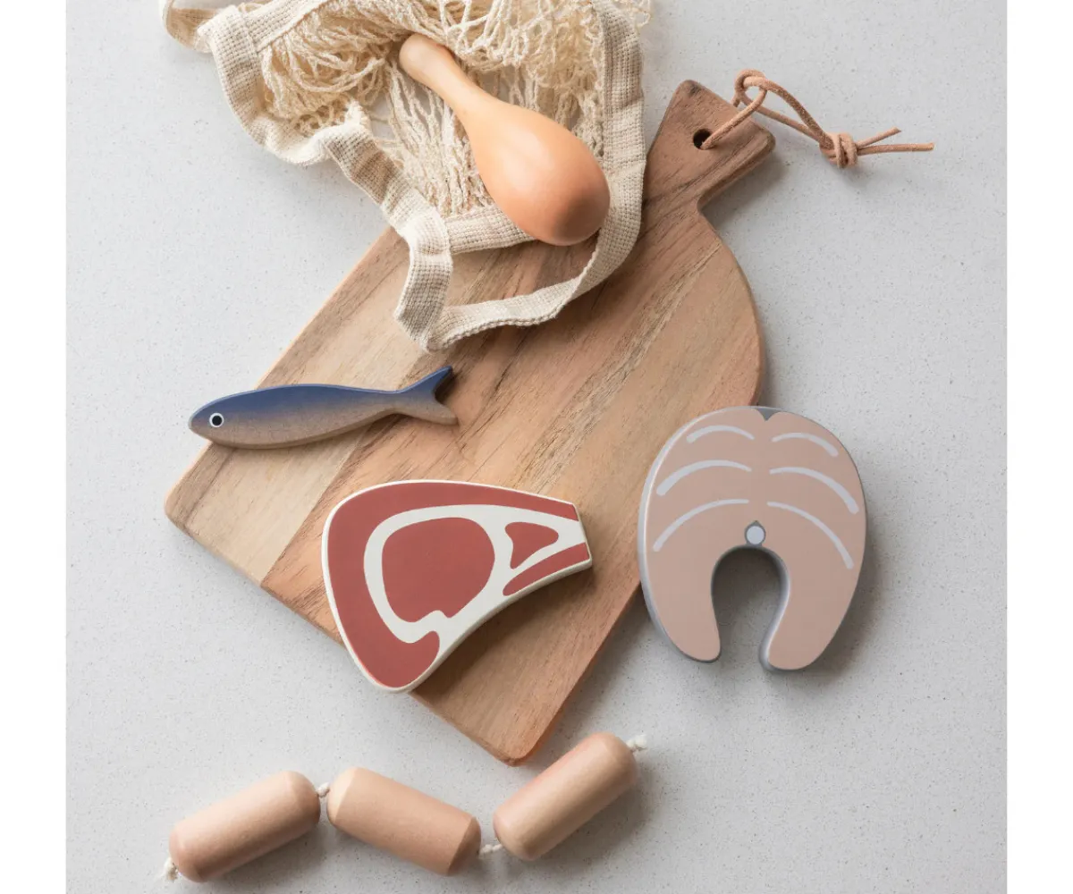 Set de Comestibles de Madera Pescado y Carne Niños Cocinitas De Juguete|Juguetes Para Niños De Un Año
