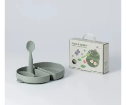 Vajilla Infantil^Miniware Set de Plato y Cuchara de Silicona Plegable Sage