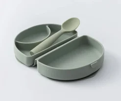 Vajilla Infantil^Miniware Set de Plato y Cuchara de Silicona Plegable Sage