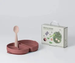 Vajilla Infantil^Miniware Set de Plato y Cuchara de Silicona Plegable Pink/Cotton Candy
