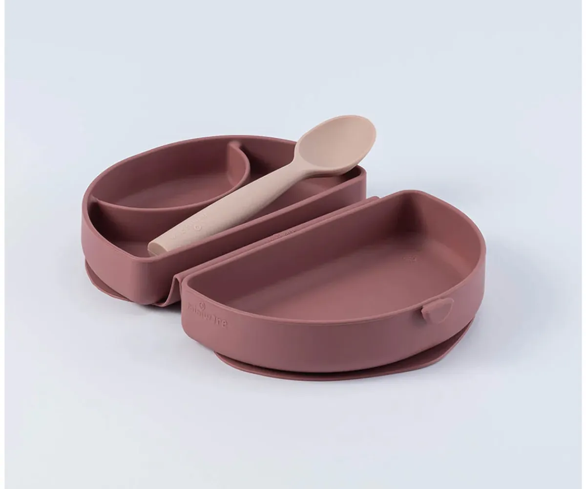 Vajilla Infantil^Miniware Set de Plato y Cuchara de Silicona Plegable Pink/Cotton Candy