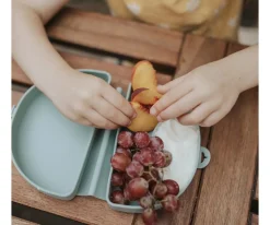 Vajilla Infantil^Miniware Set de Plato y Cuchara de Silicona Plegable Azul