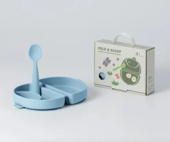 Vajilla Infantil^Miniware Set de Plato y Cuchara de Silicona Plegable Azul