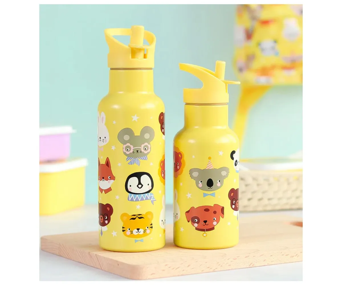 Botellas De Acero^A Little Lovely Company Set Tapa Pajita y Cepillo Animal Friends