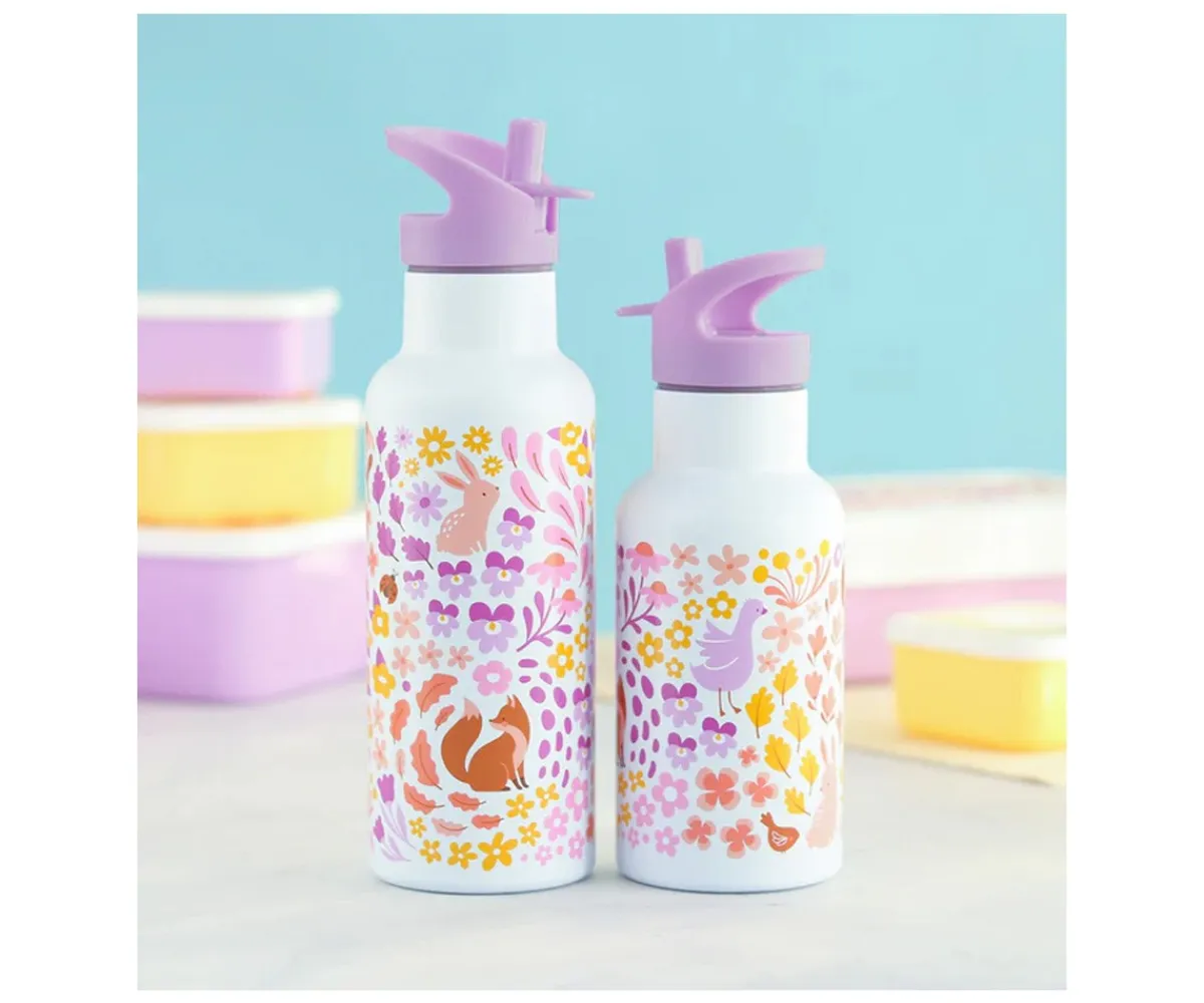 Botellas De Acero^A Little Lovely Company Set Tapa Pajita y Cepillo Flower Garden