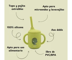 Taza de Silicona con Pajita Dinosaurio 120ml Vajilla Infantil|Vasos Para Bebés Y Niños