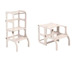 Juguetes Montessori^Ettetete Torre Aprendizaje Montessori Mesa y Silla Blanco/Plateado