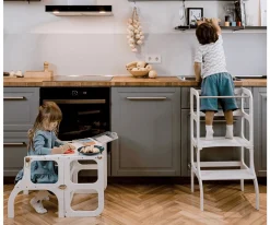 Juguetes Montessori^Ettetete Torre Aprendizaje Montessori Mesa y Silla Blanco/Plateado