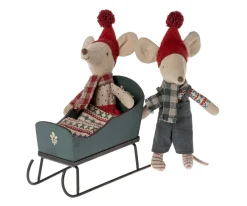 Hot Trineo Ratón Verde Adornos Y Decoración Navidad|Casa De Muñecas De Madera