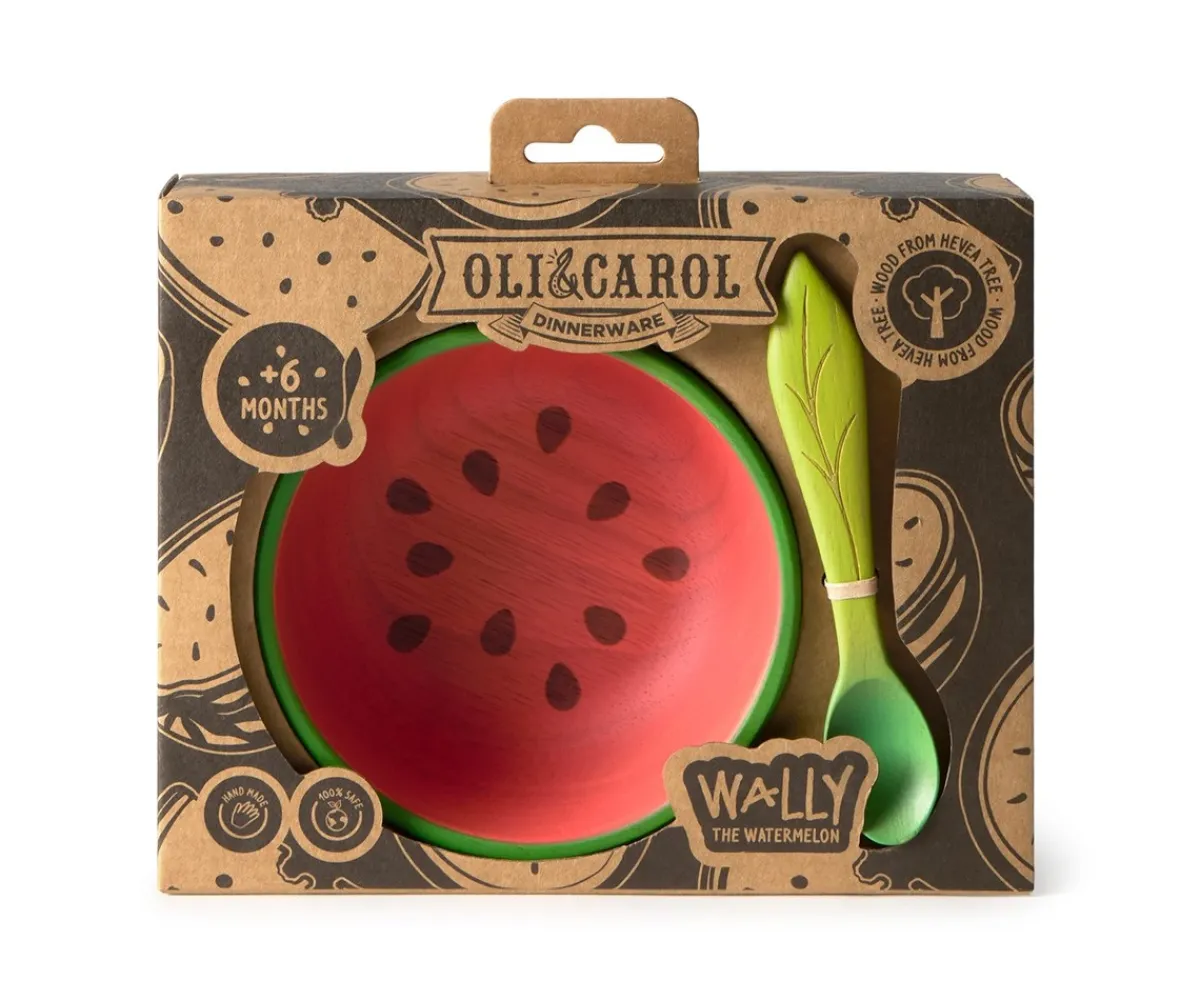 New Vajilla Infantil Bol y Cuchara de Madera Wally The Watermelon Niños Regalos Para Niños|Baby Led Weaning