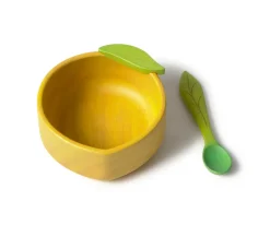 Hot Vajilla Infantil Bol y Cuchara de Madera Lou The Lemon Niños Regalos Para Niños|Baby Led Weaning
