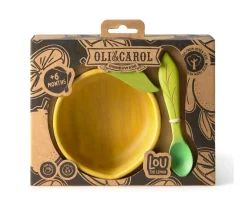 Hot Vajilla Infantil Bol y Cuchara de Madera Lou The Lemon Niños Regalos Para Niños|Baby Led Weaning