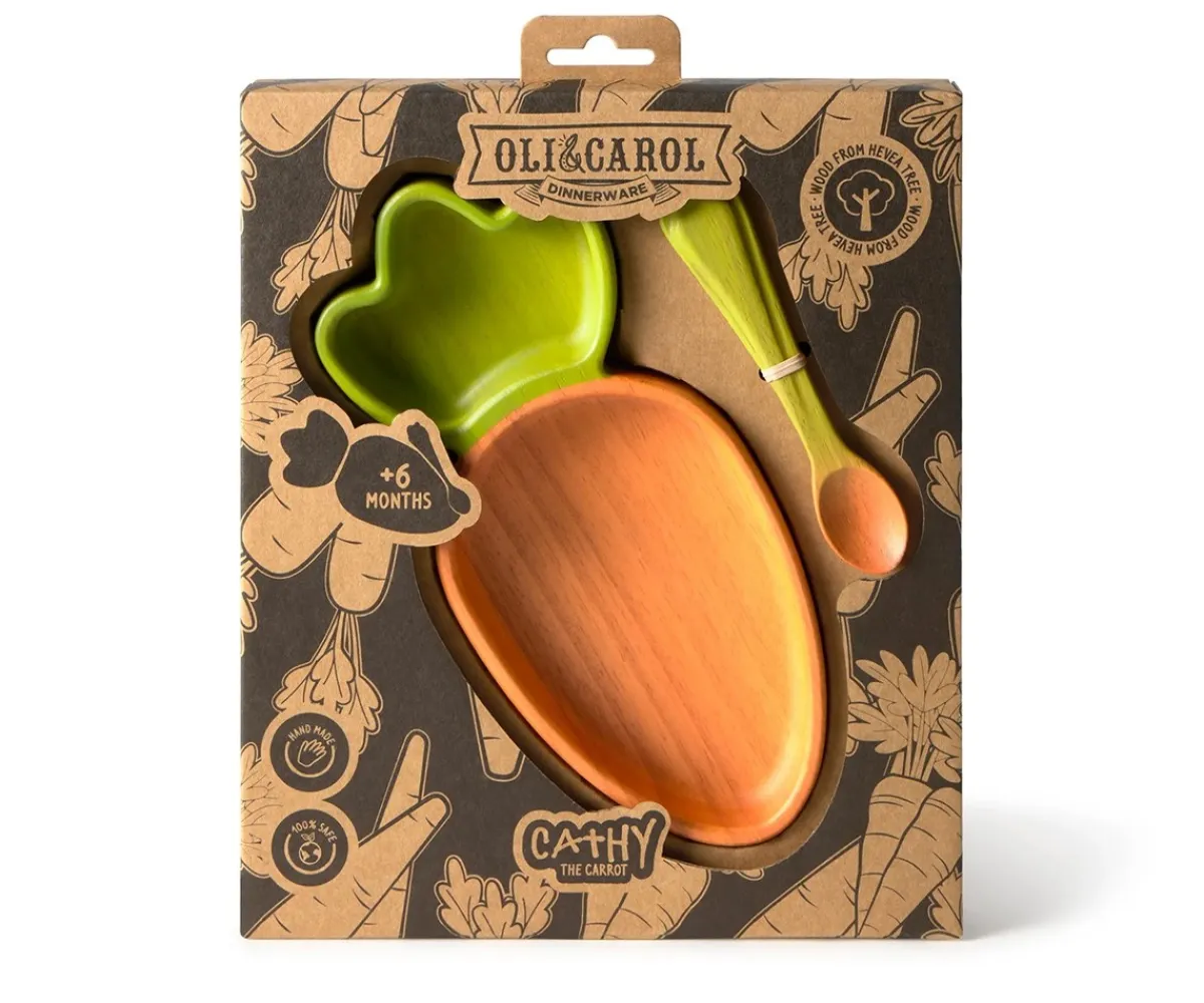 Best Vajilla Infantil Plato y Cuchara de Madera Cathy The Carrot Niños Regalos Para Niños|Baby Led Weaning