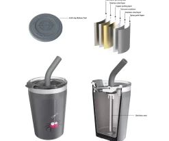 New Vaso Termo Hermético con Pajita TEMP Tumbler Araña Grey Niños Vasos Para Bebés Y Niños|Comer Al Aire Libre