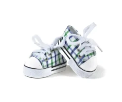 Accesorios Para Muñecas^Minikane Zapatillas Komvers Blancas con Cuadros Vichy Azul / Verde para Muñeco Gordis